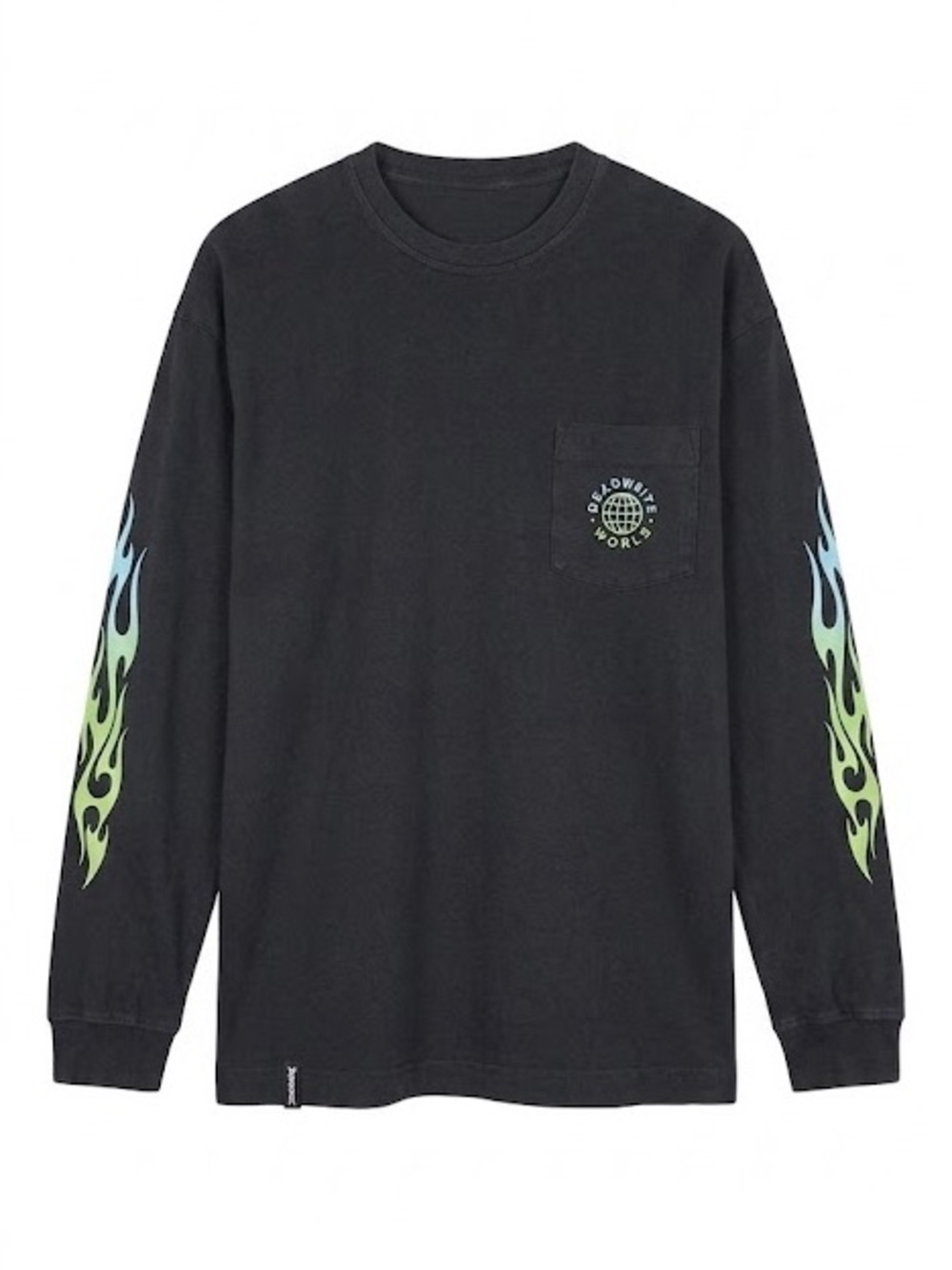 Dead Beats Black Long Sleeve Tee w Neon Green Flame Sleeves & Logo – Size XL GUC